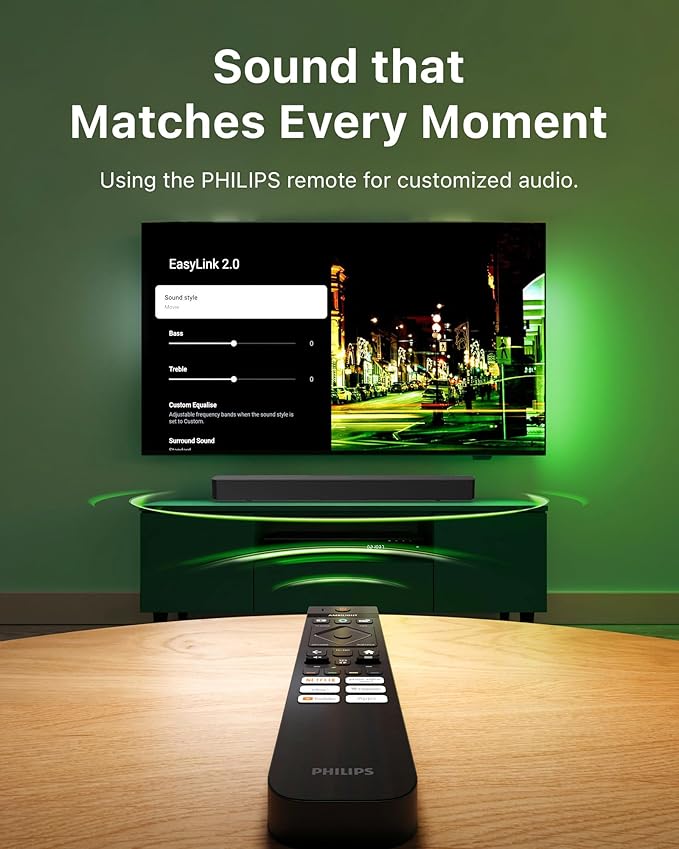Philips B4000 Soundbar for TV, 2.0 Channel Sound, BT LE Audio, Easy Setup, EasyLINK, Roku TV Ready, Remote Control