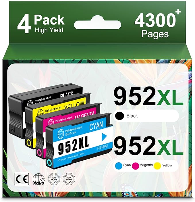 952XL High Yield Ink Cartridges Combo Pack Replacement for HP 952XL 952 Ink Cartridge Work with OfficeJet Pro 8710 7740 8720 8715 8210 8703 OfficeJet 8702 Printers (Black Cyan Magenta Yellow 4-Pack)