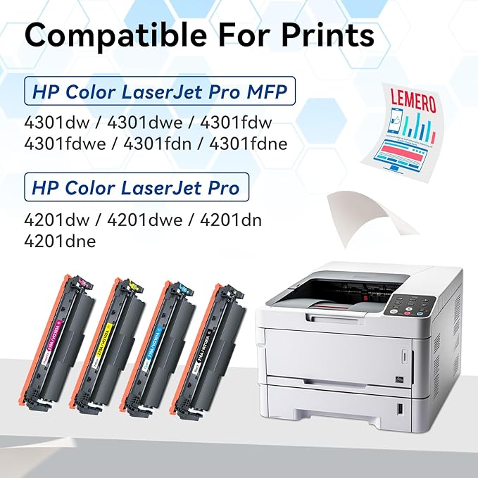 LEMERO 210A Compatible Toner Cartridges Replacement for HP 210A 210X Toner Cartridges Set for HP Color Pro 4201dn 4201dw MFP 4301dw 4301fdn 4301fdw Printer 4 Pack (with Chip for HP210A)