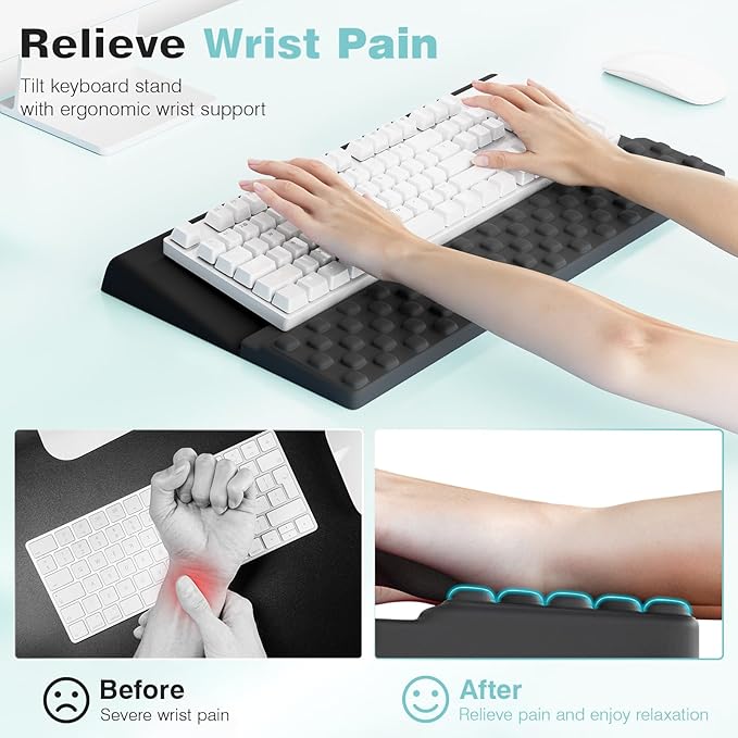 Ospelelf Keyboard Stand with Wrist Rest Comfortable Ergonomic Riser Holder Pad for Typing Black Gray