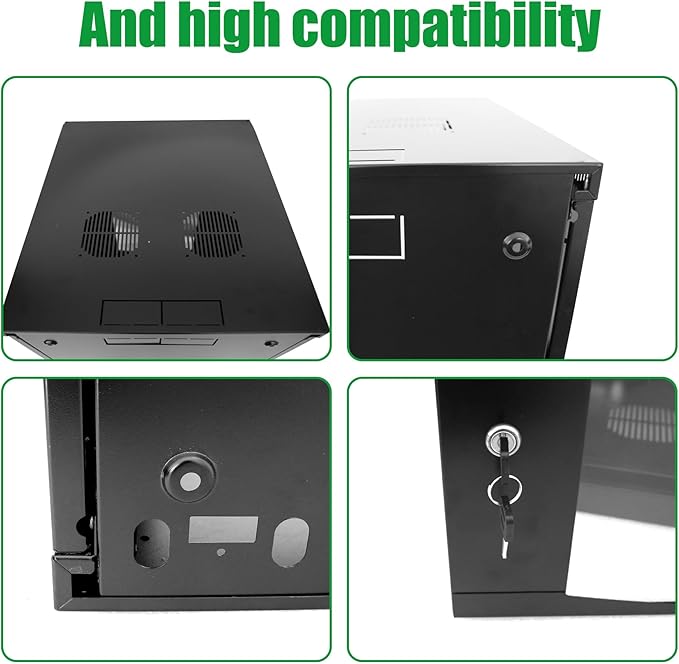 15U Server Cabinet Wall Mount Rack Enclosure with Caster Wheels 2 Server Fans Locking Glass Door Removable Side Panels 19" Network Cabinet 15-18.5" Installation Depth Heavy-Duty Frame (32INCH, 15U)