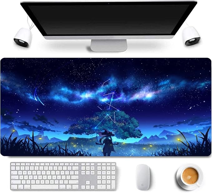 RTGGSEL 31.5x11.8 Inch Non-Slip Long Extended Large Gaming Mouse Pad with Stitched Edges XL Laptops Keyboard Mouse Mat(Starry Sky)