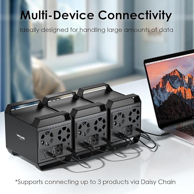 WAVLINK 4-Bay Hard Drive Enclosure for 3.5" and 2.5'' SATA HDD/SSD Featuring 10Gbps USB-C 3.2, Max 88TB Capacity, Built-in Temp-Controlled Cooling Fans, 4K HDMI Stunning Video Output, Aluminum Shell