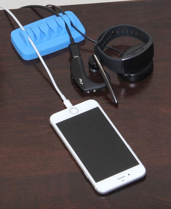 Heaviest Cable Organizer on The Market! Compact and Weighted Desktop Cord Holder and Cable Organizer, Eco-Friendly Silicone, No Bad Smell, Bundled with 4 Reusable Cable Ties! (Blue)