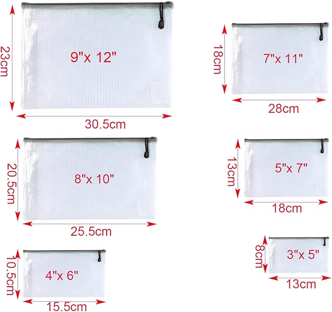 Oaimyy-24PCS-9 x 12" inches-Mesh Zipper Pouch, Plastic Zip File Folders Puzzle Bags for Organizing,for Office Supplies,Travel,Home Storage-Black