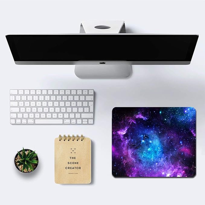 IMAYONDIA Square Mouse Pad,Blue Purple Galaxy Nebula Universe Outer Space Mousepad, Anti-Slip Rubber Base Mouse Pad for Office Laptop Computer PC Men Women, Small Mouse Mat, 9.5 x 7.9 Inch