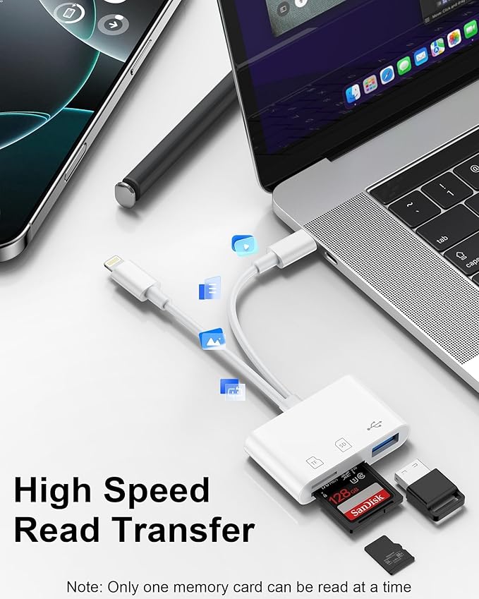 SD Card Reader for iPhone/iPad/Mac, USB C and Lightning Dual Port Memory Card Adapter, 3-in-1 Camera SD Card Viewer Support SD, Micro SD, USB 3.0 Slot, Digital Camera Adapter for Samsung and Android