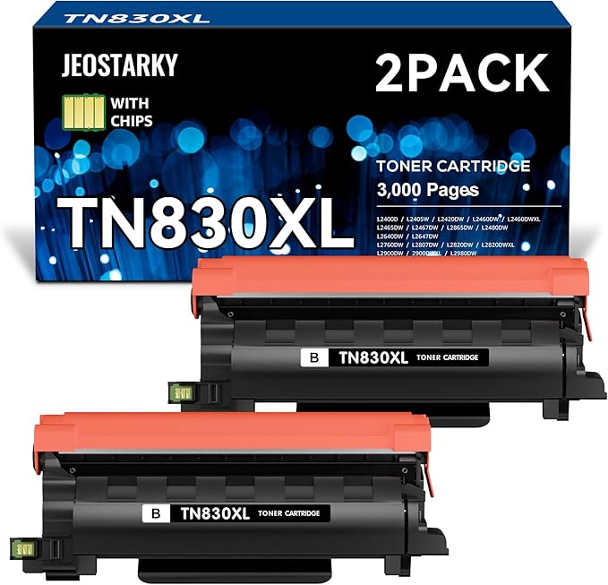 Compatible TN830XL Toner Replacement for Brother TN830XL TN830 XL Toner use with HL-L2460DW HL-L2405W HL-L2400D HL-L2480DW MFC-L2820DW MFC-L2760DW DCP-L2640DW MFC-L2900DW (Black,2 Pack)