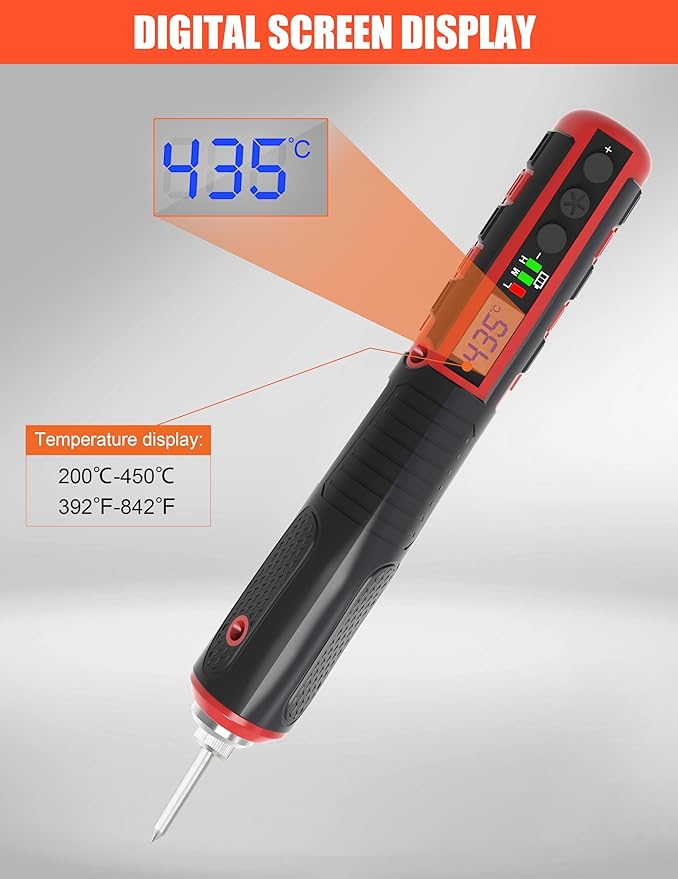 FrogBro Cordless Soldering Iron with Adjustable Cordless Temperature 392°F-842°F Type-C Fast Charging, LED Display, Portable Rechargeable Soldering Kit，Auto Sleep/Shut-Off & Safety Lock