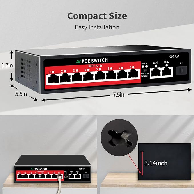 8 Port PoE+ Switch | Easy Smart Managed Ethernet Switch | Support VLAN, QoS | 120W Total PoE Budget | Fanless Metal | Plug & Play (Desktop/Wall Mount)