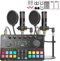 Podcast Equipment Bundle for 2 with Dual 48V XLR Condenser Micophones with Mic Pop Filters Audio Equipment for Live Streaming/ Recording, Online Gaming for Phone/ Laptop/ PC Audio Interface M100