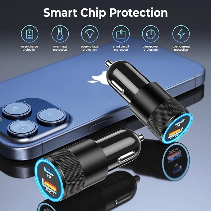 6 Pack USB C Car Charger, Ancekoy 38W Dual USB-C + USB-A Car Charger Adapter Fast Charge PD/QC 3.0 Cigarette Lighter Adapter USB Charger Plug for iPhone 16/15/14/13/12/11/Pro Max, iPad, Samsung,Pixel