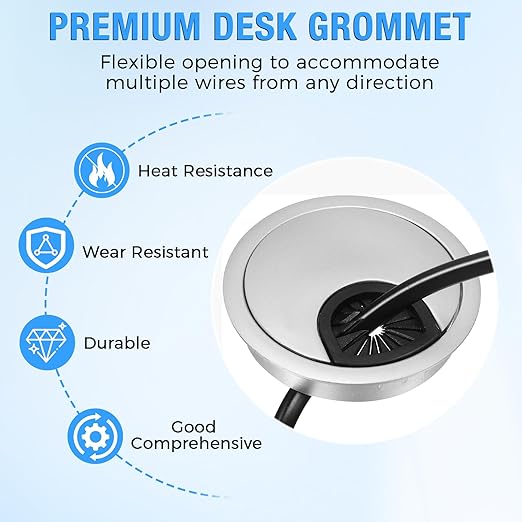 Desk Grommet 2-1/16" (53 mm), Desk Cord Hole Cover, Cable Grommet ABS Plastic, Desk Hole Grommet for Office and Home Table Cable, Detachable Cable Cord Organizer (Silver Sand 8 Pcs)