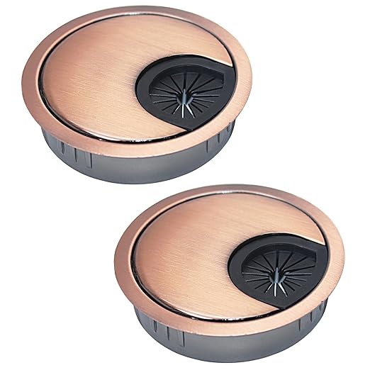 2 Pcs Desk Grommet 2-1/16" / 53 mm, Desk Cord Hole Cover, Cable Grommet Metal Zinc Alloy Materilal, Desk Hole Grommet for Home & Office Pc, Detachable Cable Cord Organizer-Copper Red