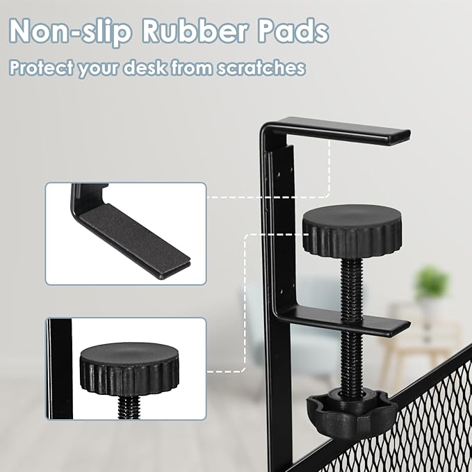 Cable Management, 2 Pack Cable Management Under Desk No Drill, Metal Cord Organizer with Clamp for Standing Desk, Cable Organizer for Home Office, Black