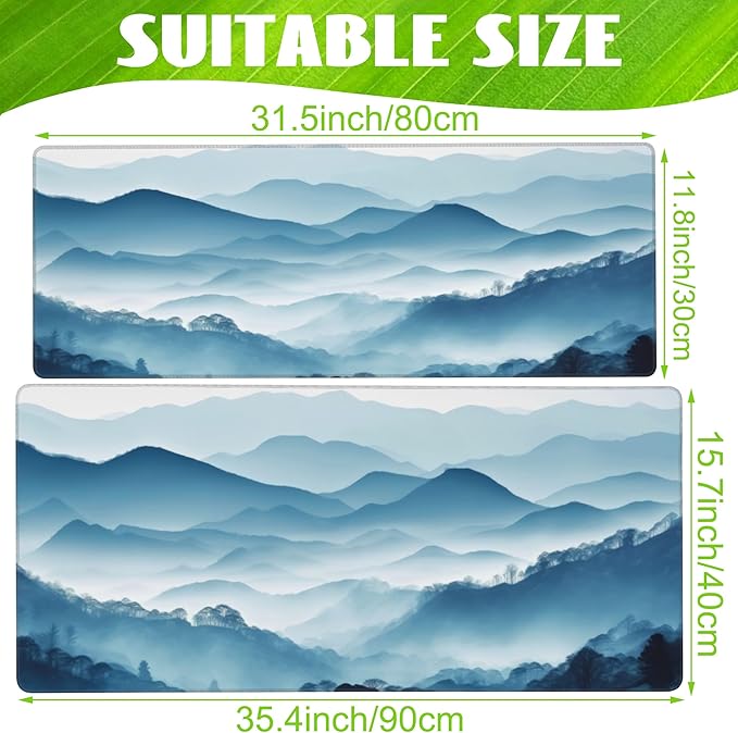 Large Gaming Mouse Pad for Desk,Mountain Desk Mat,Misty Forest Mountains Desk Pad,Extended Big Computer Keyboard Mouse Pad with Non-Slip Base and Stitched Edge,31.5"x11.8"