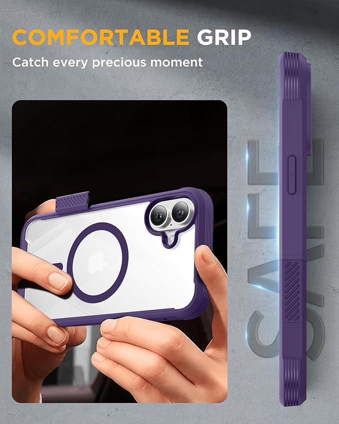 Miracase for iPhone 16 Case 6.1'', [Bubble Free] Full-Body Bumper Phone case with Built-in Full Glass Screen &Lens Protector,No Gap,Compatible with MagSafe,Drop Proof 16 Cover,Purple