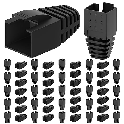 CableGeeker 100-Pack Cat7 / Cat8 RJ45 Strain Relief Boots, RJ45 Boot, Cat 6 Boot, Cat6 Ethernet Boots, Suitable for 8.5mm(0.33in) Ethernet Cables (Square-Press Black)