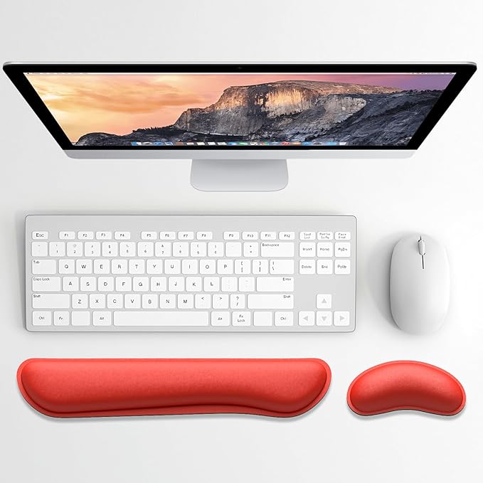 Dapesuom Enlarge Keyboard Wrist Rest, Memory Foam Wrist Cushion for Desk Mats Support, Cute Typing Pain Relief Keyboard Mouse Pad Rests Set with Non-Slip Base for Gaming Laptop Office Computer, Red