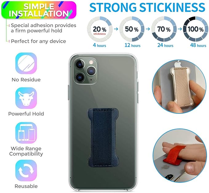 Finger Strap Phone Holder,Cell Phone Finger Grip Strap Holder for Hand, Ultra Thin Anti-Slip Universal Cell Phone Grips Band Holder for Back of Phone - 2Pack(Dark Blue)