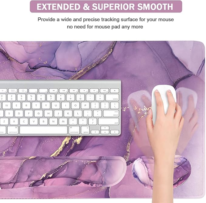 Large Mouse Pad and Keyboard Wrist Rest, Desk Pad for Keyboard and Mouse, 4-in-1 Large Gaming Mouse Pad with Wrist Support, Desk Mat for Home Office Study Game-Purple
