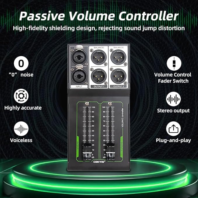 Passive Stereo Volume Controller, XLR 2 Input 2 Output Stereo Studio Controller, Plug and Play for Studio Speakers, Home Audio with Metal Interfaces, Great for Live Performance
