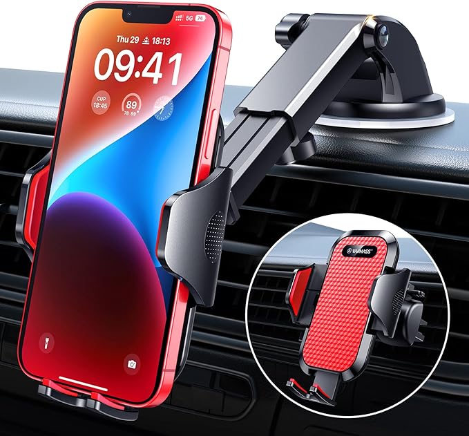 VANMASS 2025【True Military-Grade】 Phone Holders for Your Car 【65+LBS Strongest Suction & Clip】 Ultimate Cell Phone Mount Dashboard Window Vent for iPhone 16 Pro Max 15 14 13 12 Samsung Android Truck