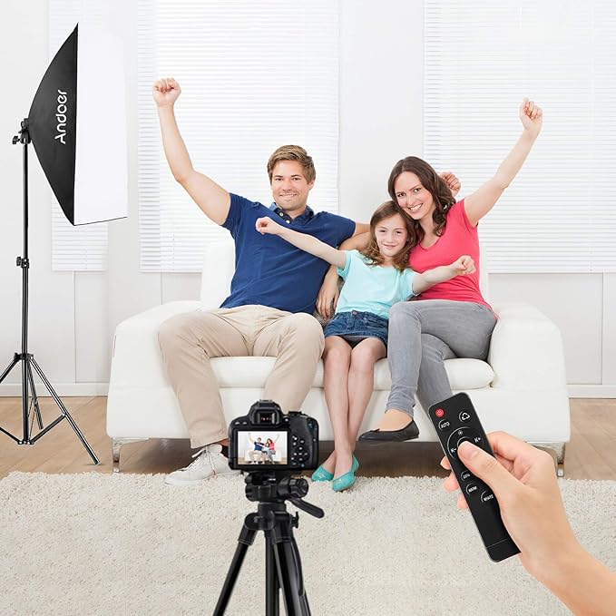 Andoer Softbox Photography Lighting Kit Professional Studio Equipment with 20"x28" Softbox, 2800-5700K 85W Bi-Color Temperature Bulb with Remote, Light Stand, Boom Arm for Portrait Product Shooting