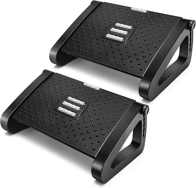 2 Pcs Foot Rest for Under Desk at Work, Ergonomic 6 Heights Adjustable Footrest with Massage Roller, Chair Footrest for Leg Rests for Office and Home Pressure Relief(Black)