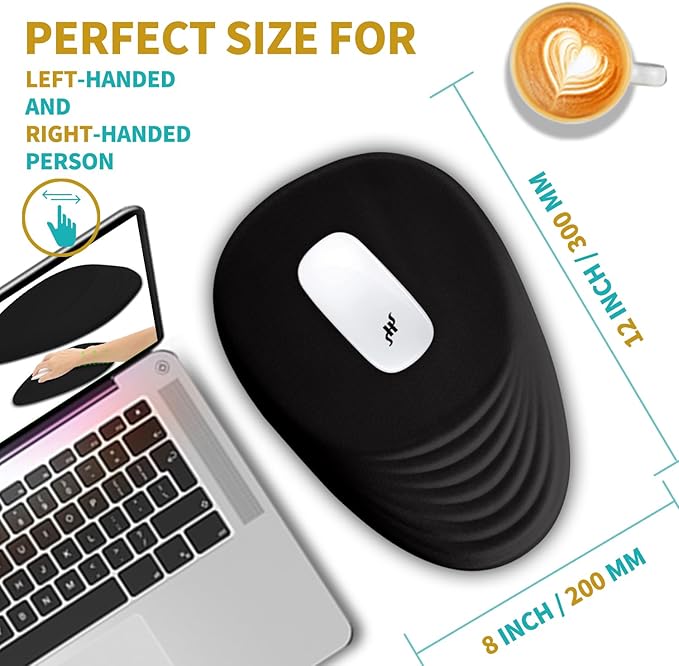 Hokafenle Ergonomic Mouse Pad Wrist Support with Stepped-Wedge Design, Wrist Rest Pain Relief Mousepad Filled with Memory Foam, Carpal Tunnel Mousepad for Wireless Mouse(12x8 inch, Black)