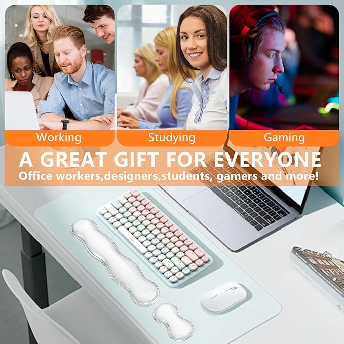 Gel Keyboard Wrist Rest, Cute Wrist Support and Arm Support Keyboard Rest for Keyboard and Mouse Typing Pain Relief，Suitable for Office/Computer/Laptop/Gaming（Transparent White Set ）
