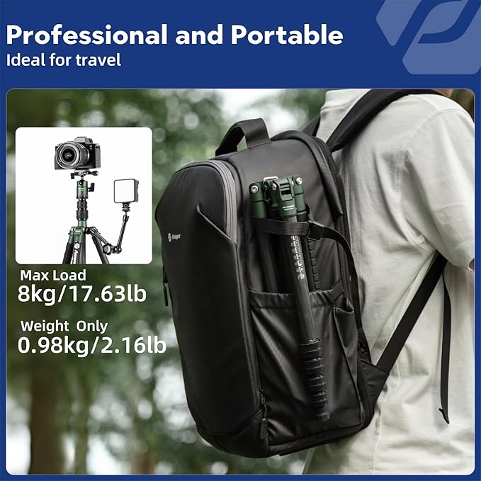 Fotopro 59" Carbon Fiber Travel Tripod, Compact Camera Tripod with Metal Ball Head, Detachable Monopod with Quick Release Plate and Bag, Load up to 8KG/17.63lbs