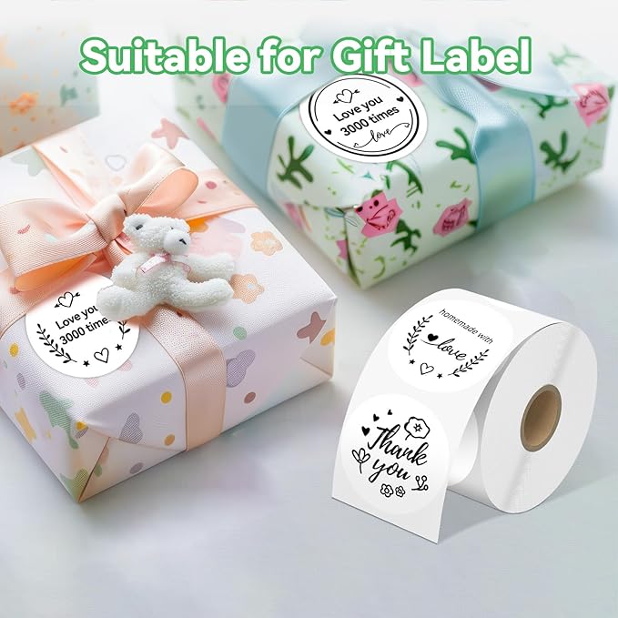 2'' White Round Thermal Labels, 750pcs Circle Thermal Printer Label, Multi-Purpose for DIY Logo Design, Name/Price Tag, Address, QR Code, 750 Labels/Roll