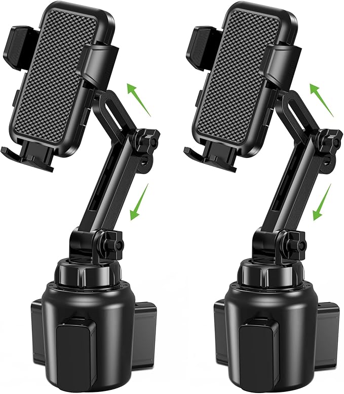 2025 Upgraded Cup Phone Holder for Car, Universal No Shaking Cup Holder Phone Mount with Expandable Base for Car Truck, Adjustable Holders,Compatible with iPhone Samsung All Phones: 2 Pack