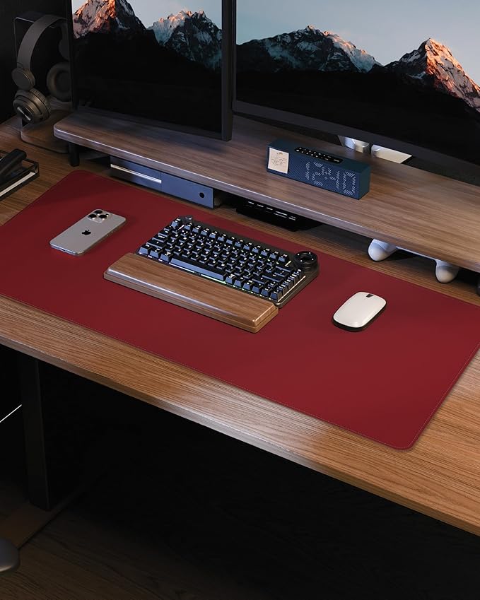 PU Leather Desk Pad Protector - 36"x17" Large Non-Slip Desk Mat, Waterproof Office Desk Blotter for Keyboard & Mouse, Premium Workstation Cover for Home & Office (Red)