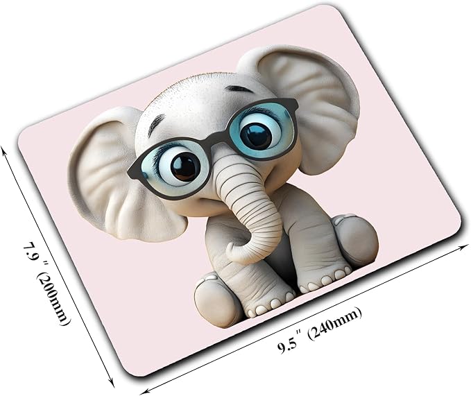 Cute Cartoon Anime Elephant Custom Mouse Pad with Non-Slip Rubber, Small Square Design for Wireless Laptop & Computer Mouse Pads for Desk, 9.5 x 7.9 inch Smooth Surface for Gaming & Office