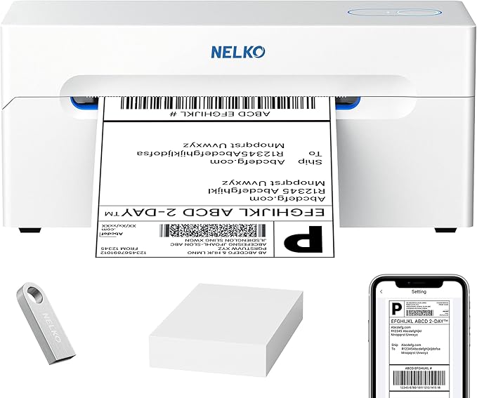 Nelko Bluetooth Thermal Shipping Label Printer, Wireless 4x6 Shipping Label Printer for Small Business, Support Android, iPhone and Windows, Widely Used for Amazon, Ebay, Shopify, Etsy(White)