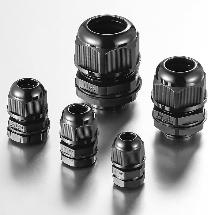 25 PCS 3/4"(12.5-18mm) NPT Nylon Cable Gland Joints with Gaskets, IP68 Adjustable Lock Nut Strain Relief Cord Grip Waterproof Cable Glands - UL Listed and RoHS Compliant