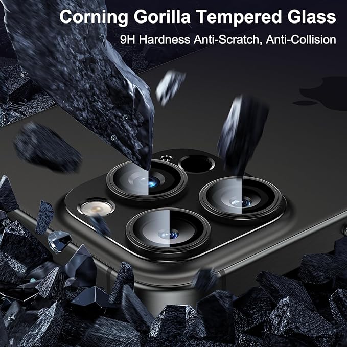 Esanik Upgrade 2 Pack for iPhone 16 Pro/iPhone 16 Pro Max Camera Lens Protector, Aluminum Alloy Metal matte Case Tempered Glass Camera Screen Cover, Scratch Resistant Case Friendly (Black Titanium)