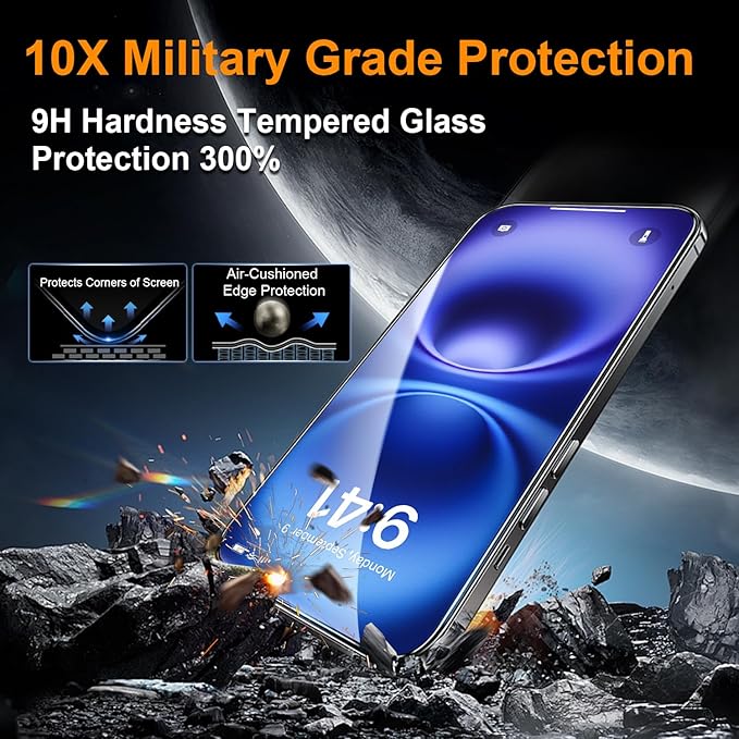 OneFish Screen Protector for iphone 15 Pro Max, 9H Hardness Glass Scratch Resistant,HD Clarity Tempered Glass Film with Installation Frame,Bubble Free, Easy Installation,2Pack.