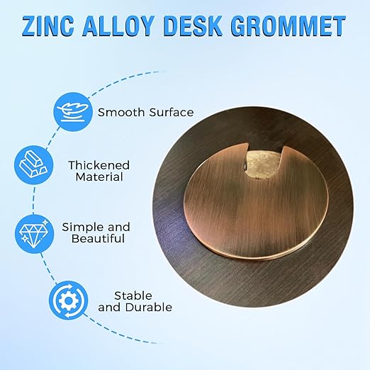 Desk Grommet 1-3/8" (35 mm), Desk Cord Hole Cover, Cable Grommet Metal Zinc Alloy Materilal, Desk Hole Grommet for Office and Home Table Cable, Detachable Cable Cord Organizer (Brushed Silver 2 Pcs)