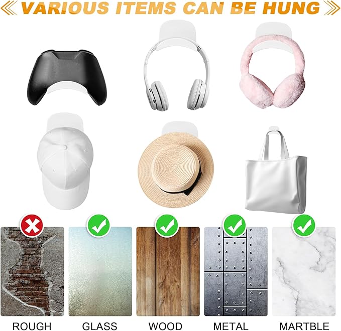 30 Pcs Headset Wall Holder Adhesive Gaming Headset Holder Hooks for Wall Mounting Strong Universal Holder Hooks for Headsets, Game Pads, Hats, Closets, Doors