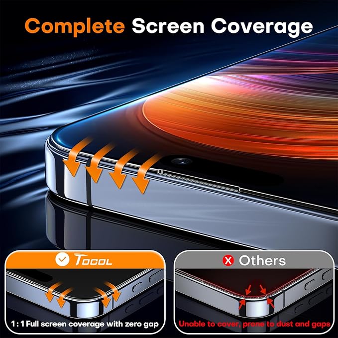 TOCOL for iPhone 13 Pro Max / 14 Plus Privacy Screen Protector True 25°Anti Spy 9H+ Hardness Tempered Glass Full Coverage Screen Protector Easy Installation 2 Pack