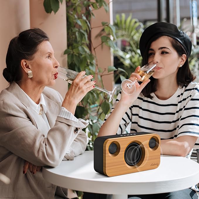 Bluetooth Speaker with Deep Bass, 40W(Peak) Wireless Portable Speaker with AUX, TF Card, Stereo Sound Wood Home Audio Sync up to 100 Bluetooth 5.3 Speakers for Home Party, Outdoor Camping