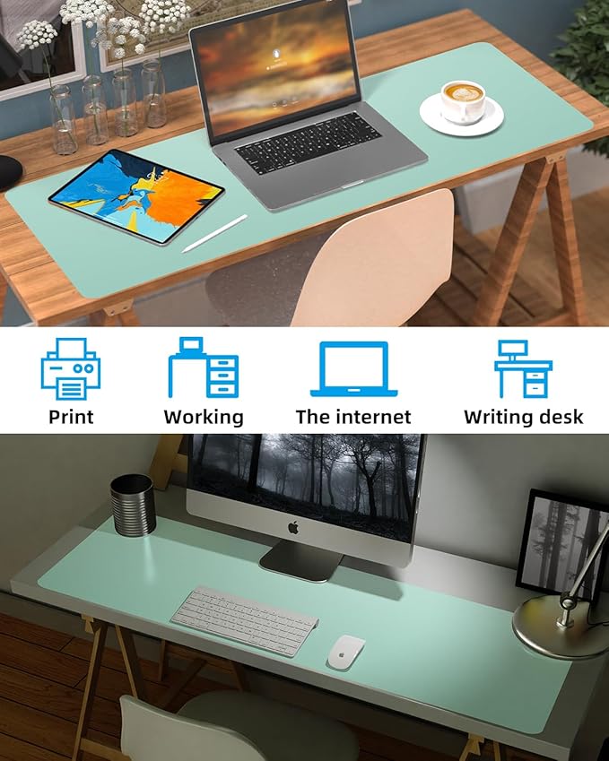 Leather Desk Pad Protector, Large Desk Mat, Mouse Pad, Non-Slip PU Leather Desk Blotter,Desk Cover mat,Desk mat for Keyboard and Mouse,Mat for Office&Home (Turquiose, 48" x 17")
