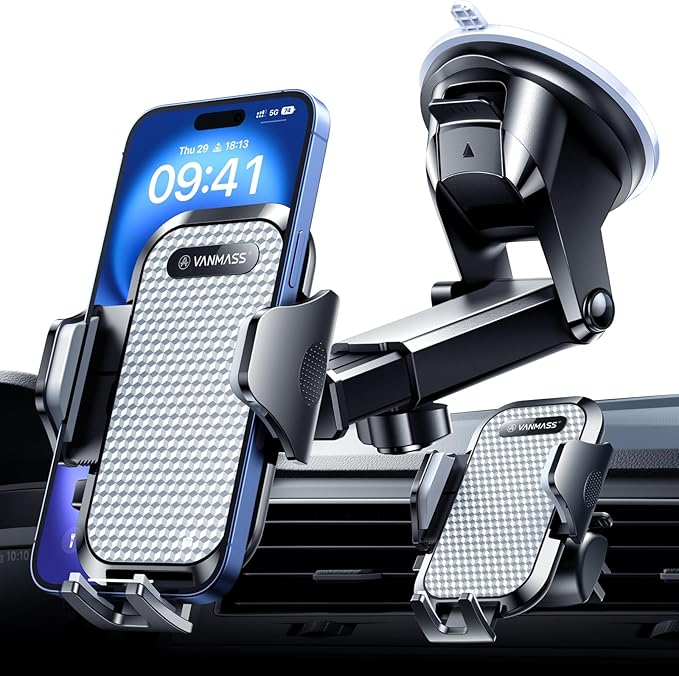 VANMASS 2024【True Military-Grade】 Phone Holders for Your Car 【65 LBS Strongest Suction & Clip】 Ultimate Cell Phone Mount Dashboard Window Vent for iPhone 16 Pro Max 15 14 13 12 Samsung Android Truck