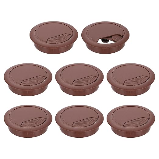 uxcell 8 Pcs 60mm (2.36 Inch) Desk Grommet, Plastic Cable Hole Cover, Wire Cord Cable Organizer for Home Office Computer Desk Cabinet, Brown