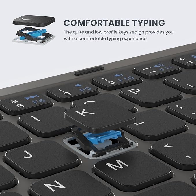 Foldable Bluetooth Keyboard, Portable Full Size Folding Keyboard with Large Touchpad, Numeric Keypad, PU Leather, Wireless TravelKeyboard for Windows iOS Android Mac(Grey)