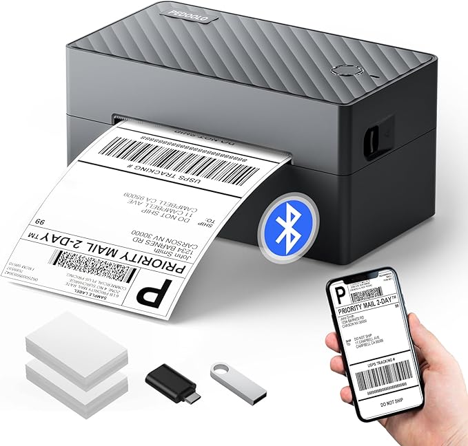 Label Printer, 4x6 Shipping Label Thermal Printer for Packages, Bluetooth Conection and Compatible with Android. iPhone.Windows, Mac, Chromebook, Amazon, Ebay, UPS.USPS, FedEx, Shopify