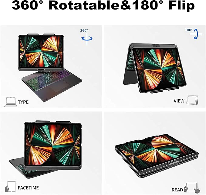 360° Rotatable Keyboard Case for iPad Air 13 inch (M3/M2-2025/2024)/Pro 12.9 (6th, 5th, 4th, 3rd Gen) with TouchPad, Backlits Aluminum Alloy Smart Case with trackpad Keyboard, Rose Gold
